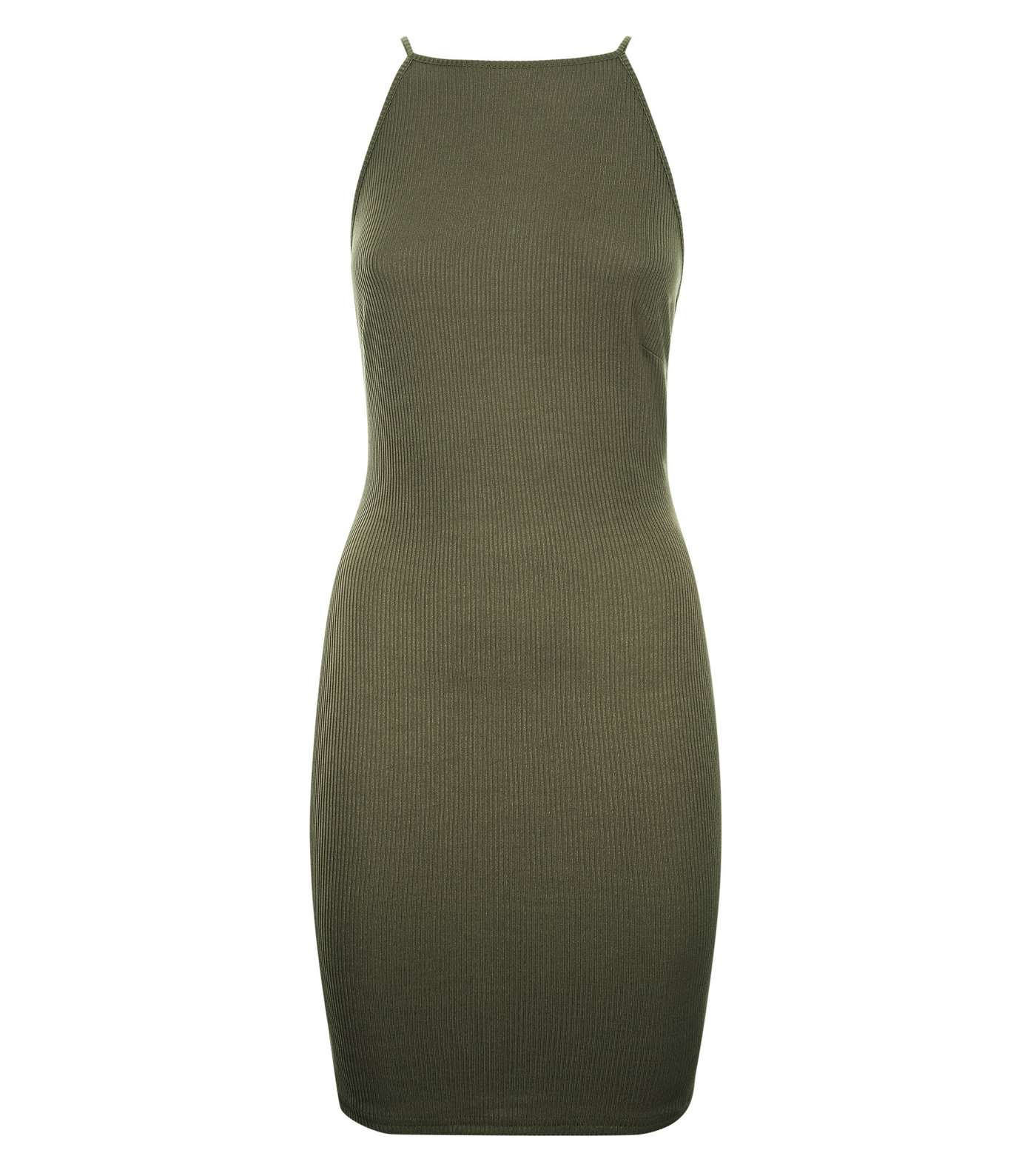 Khaki Ribbed Sleeveless Dress  Image 4