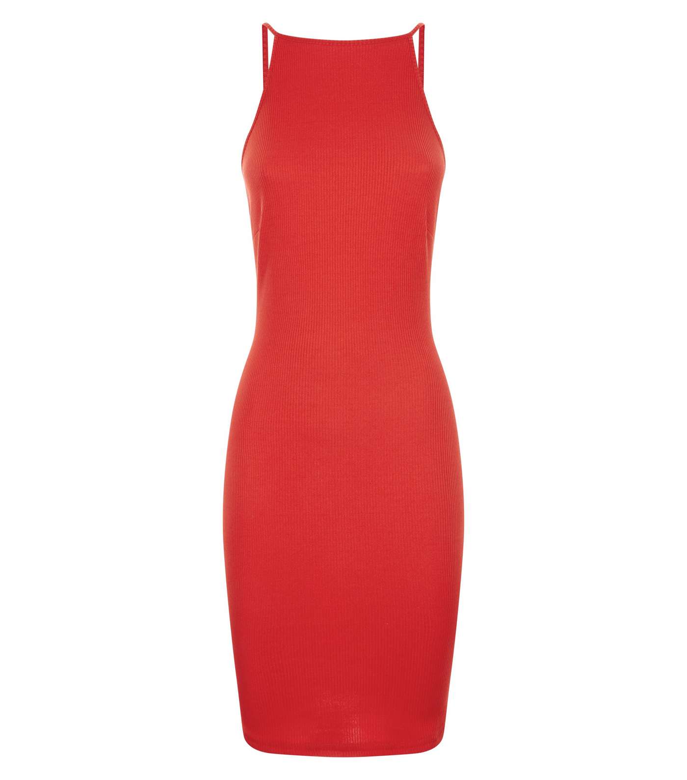 Red Ribbed Sleeveless Dress Image 4