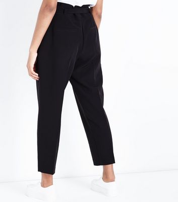 Petite Black Paperbag Waist Tapered 