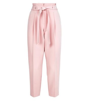 Petite Pale Pink Paperbag Waist Tapered 