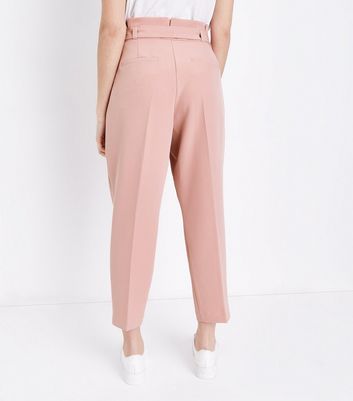 Petite Pink Paperbag Waist Tapered 