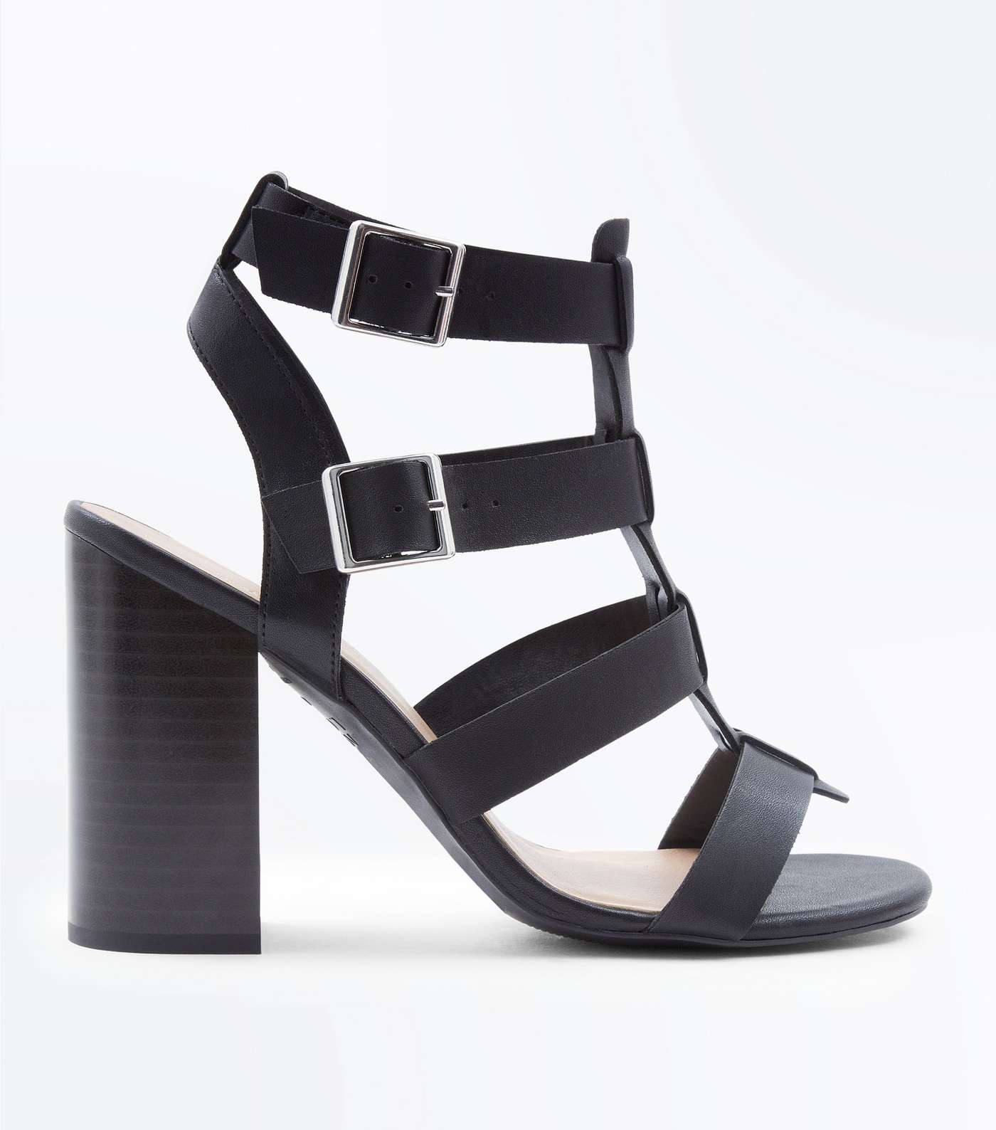 Black Wooden Block Heel Gladiator Sandals