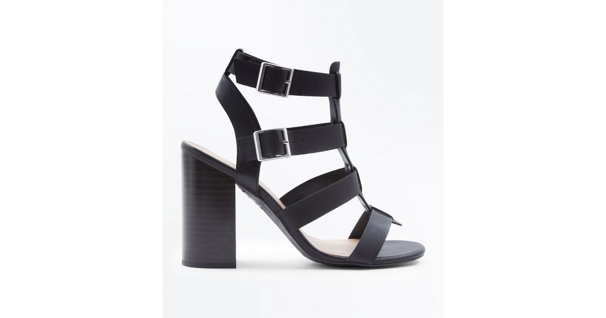 Black Wooden Block Heel Gladiator Sandals New Look