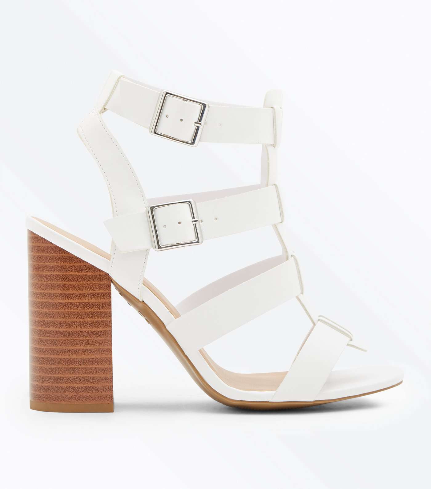 White Wooden Block Heel Gladiator Sandals
