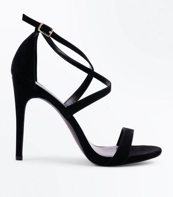 Black Suedette Ankle Tie Strappy Block Heels | New Look