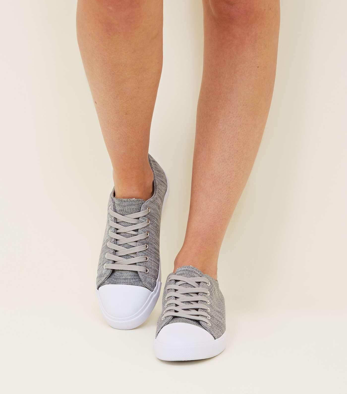 Grey Marl Knit Lace Up Trainers  Image 2