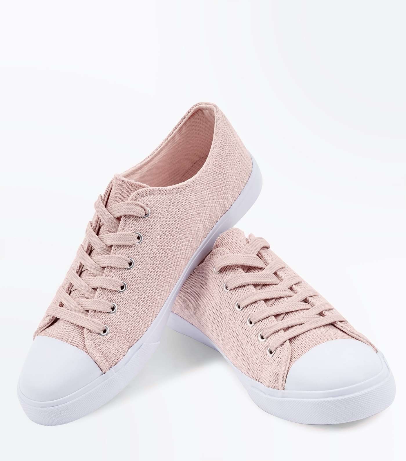 Pink Knitted Lace Up Trainers  Image 4