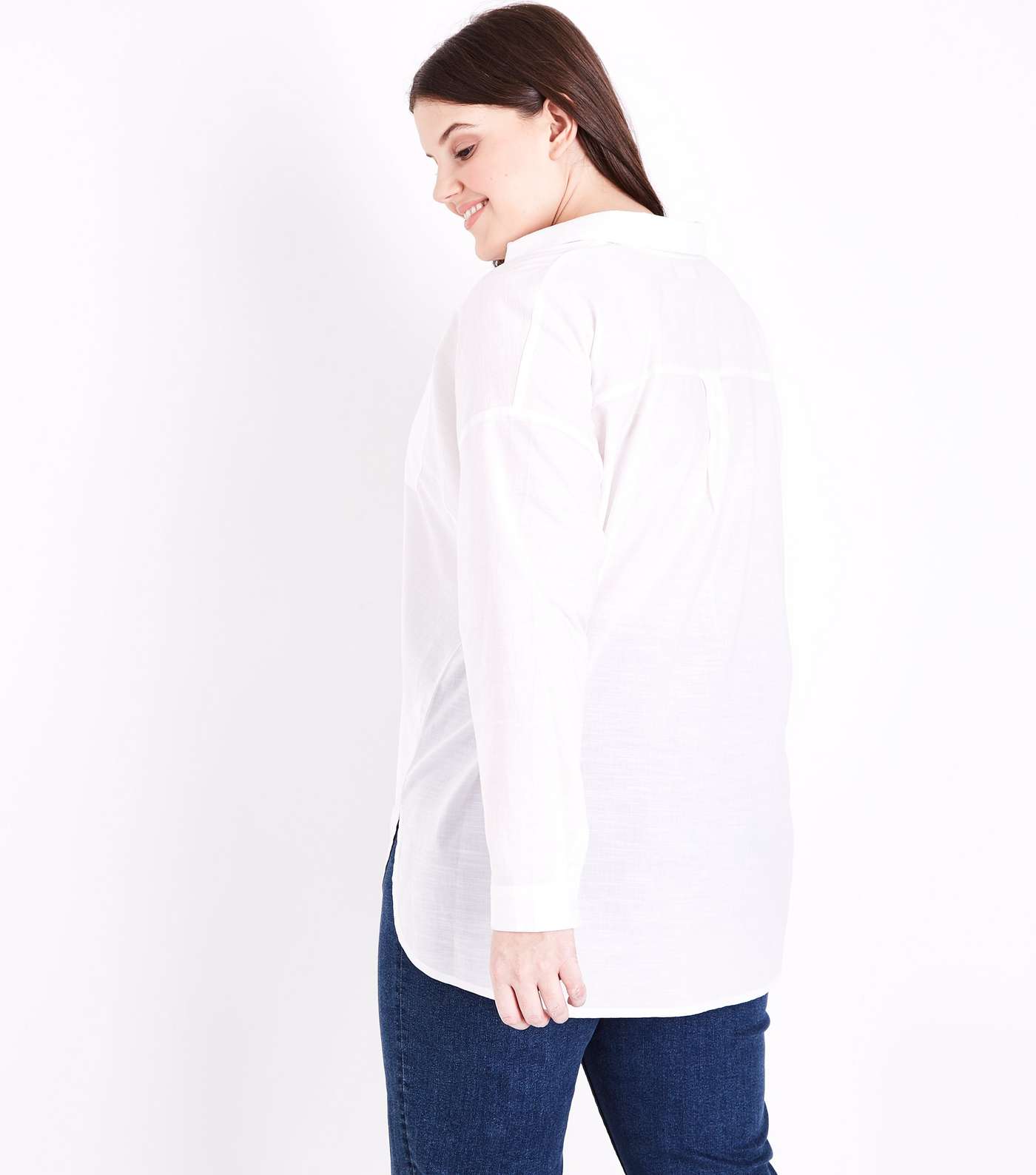 Curves White Woven Cotton Overhead Shirt Image 3