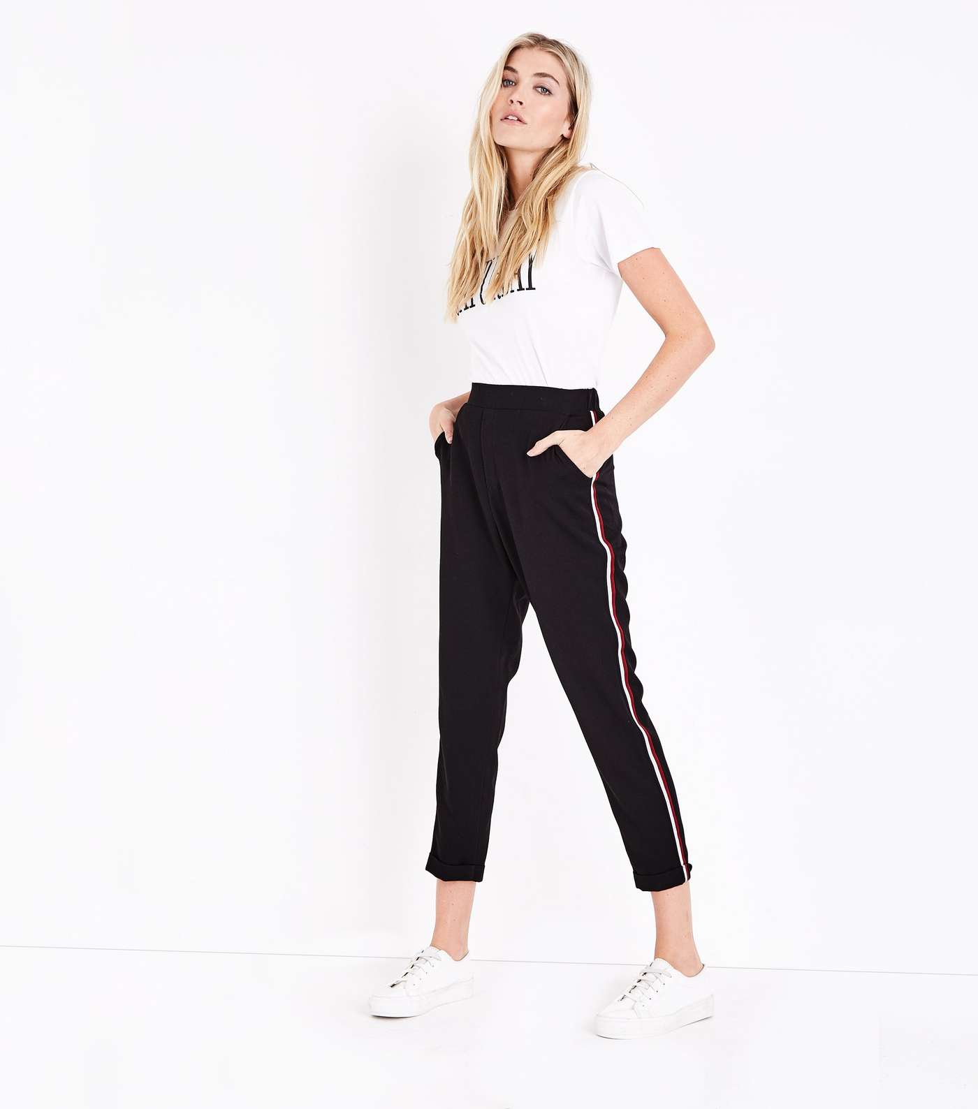 Black Side Stripe Tapered Trousers