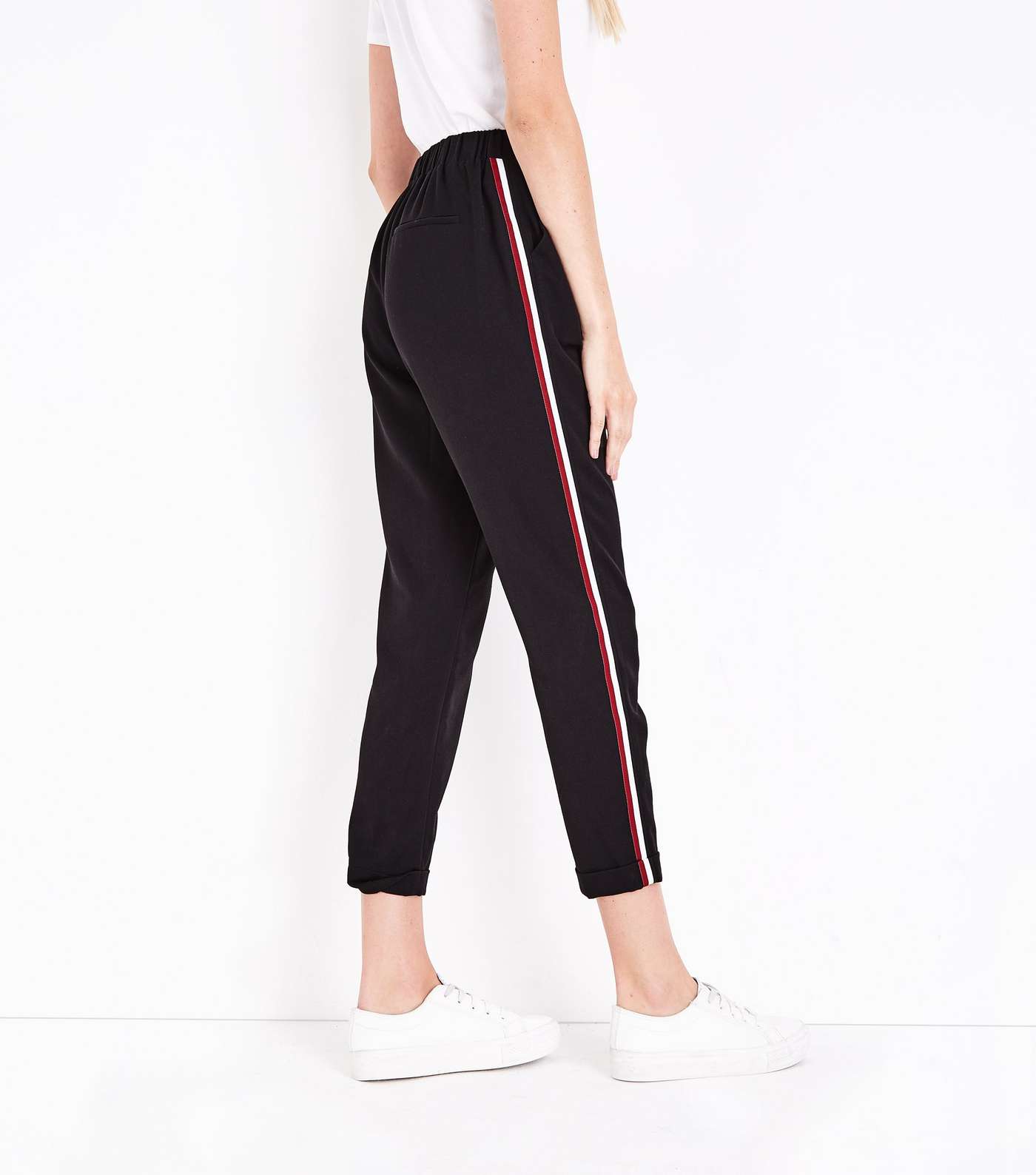 Black Side Stripe Tapered Trousers Image 3