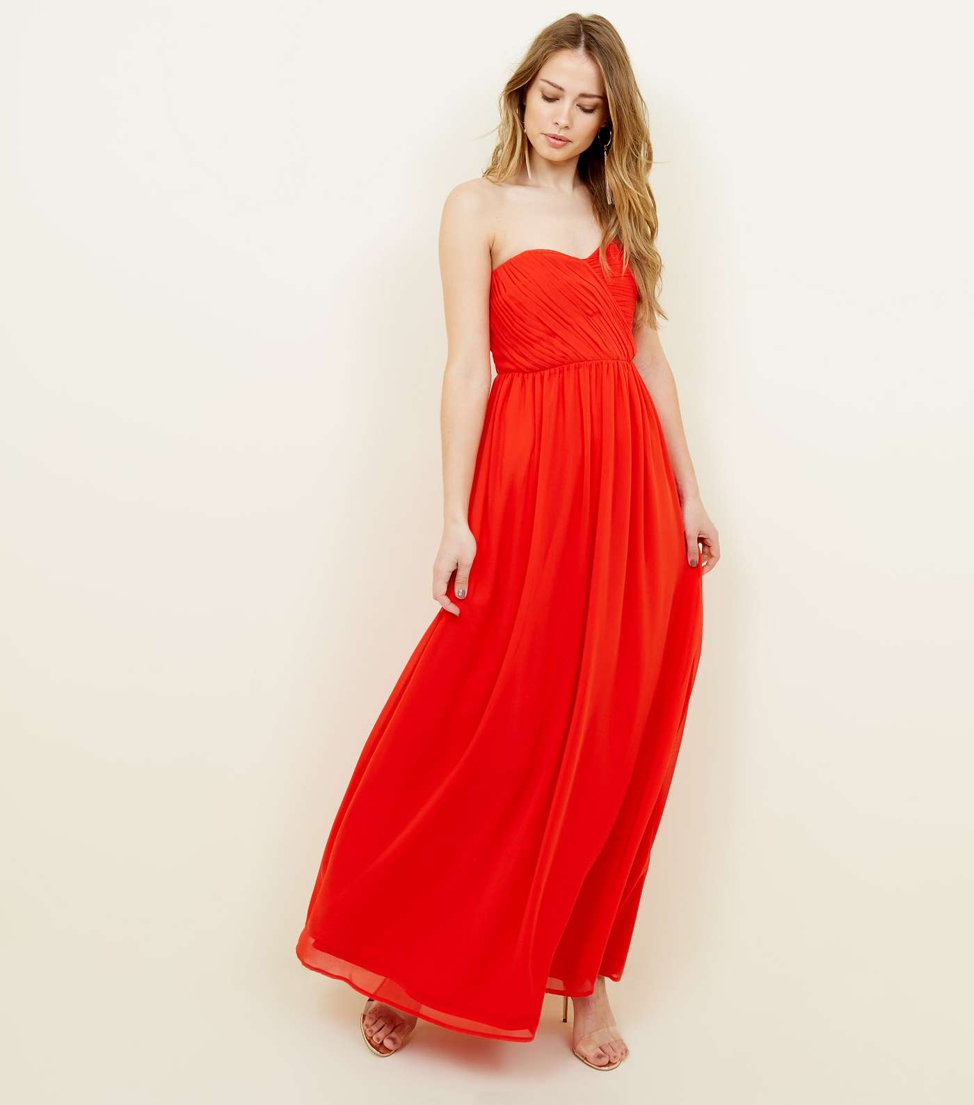 Red Chiffon Strapless Maxi Dress