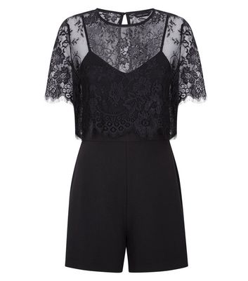 Black Lace Overlay Playsuit New Look