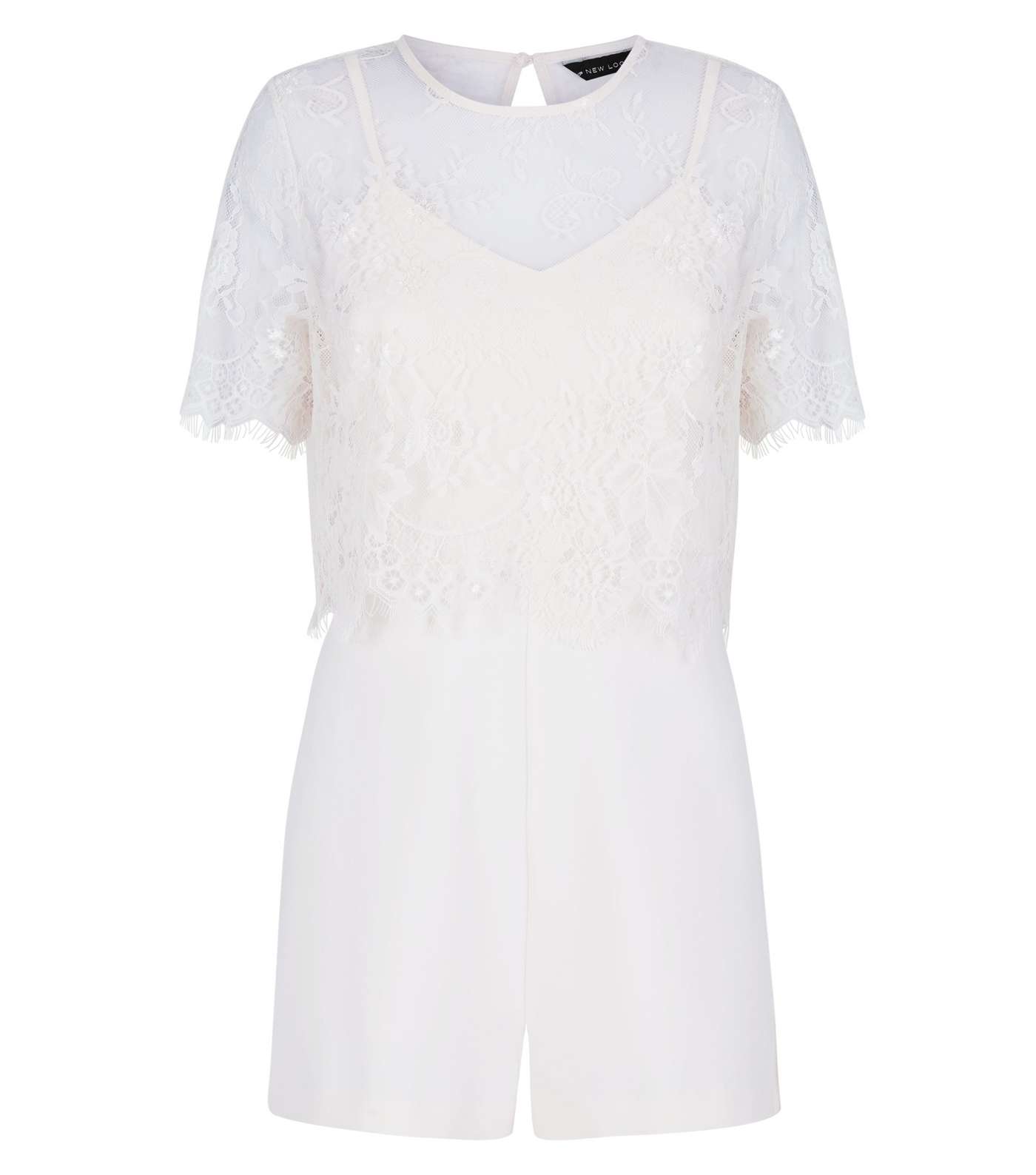 Off White Lace Overlay Playsuit Image 4