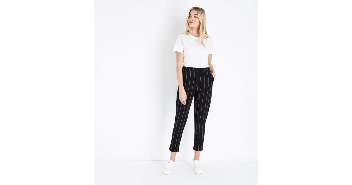 Black Stripe Tapered Trousers | New Look