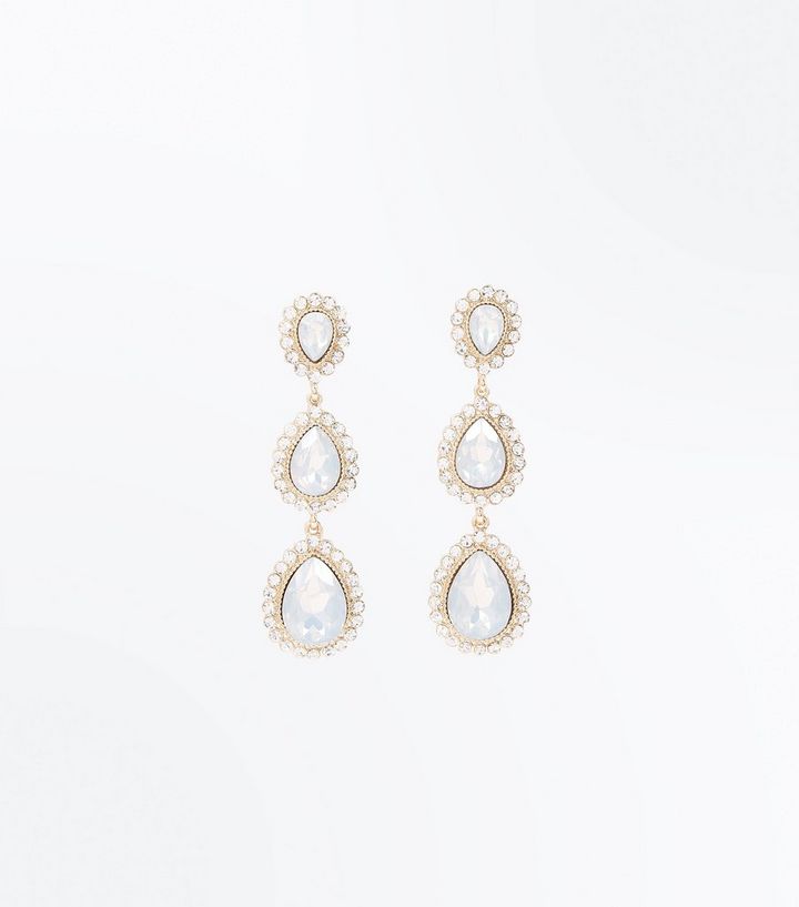 White Faux Opal Teardrop Chandelier Earrings Add To Saved Items Remove From White Faux Opal Teardrop Chandelier Earrings Add To Saved Items Remove From