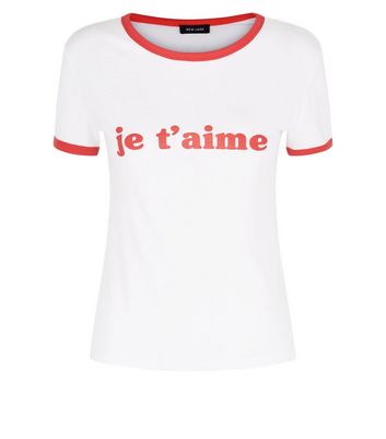 White Je T'Aime Slogan Ringer T-Shirt | New Look