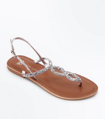 new look silver flat sandals