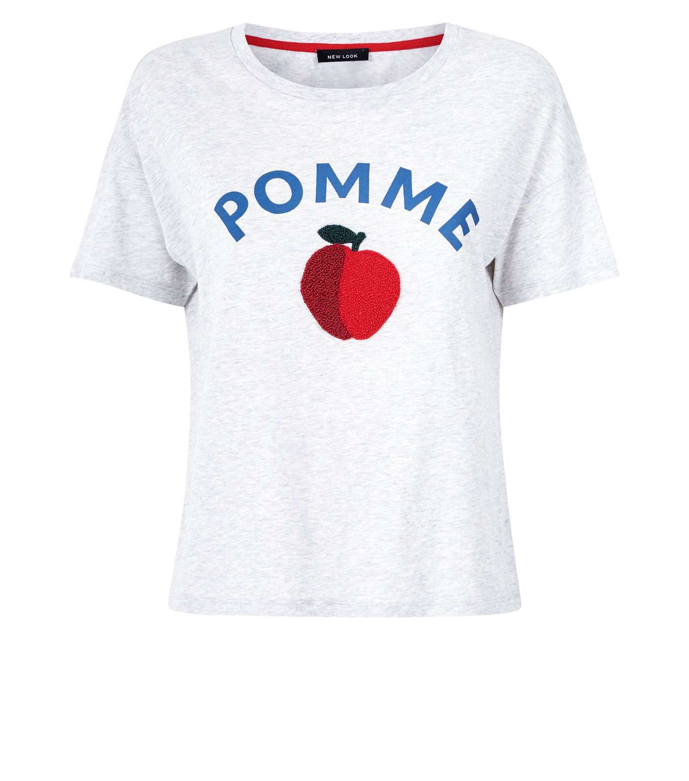 White Apple Appliqué T-Shirt Image 4