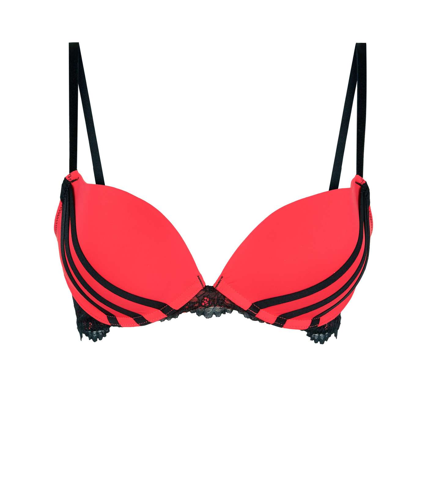 Red Strappy Lace Trim Push-Up Bra  Image 4