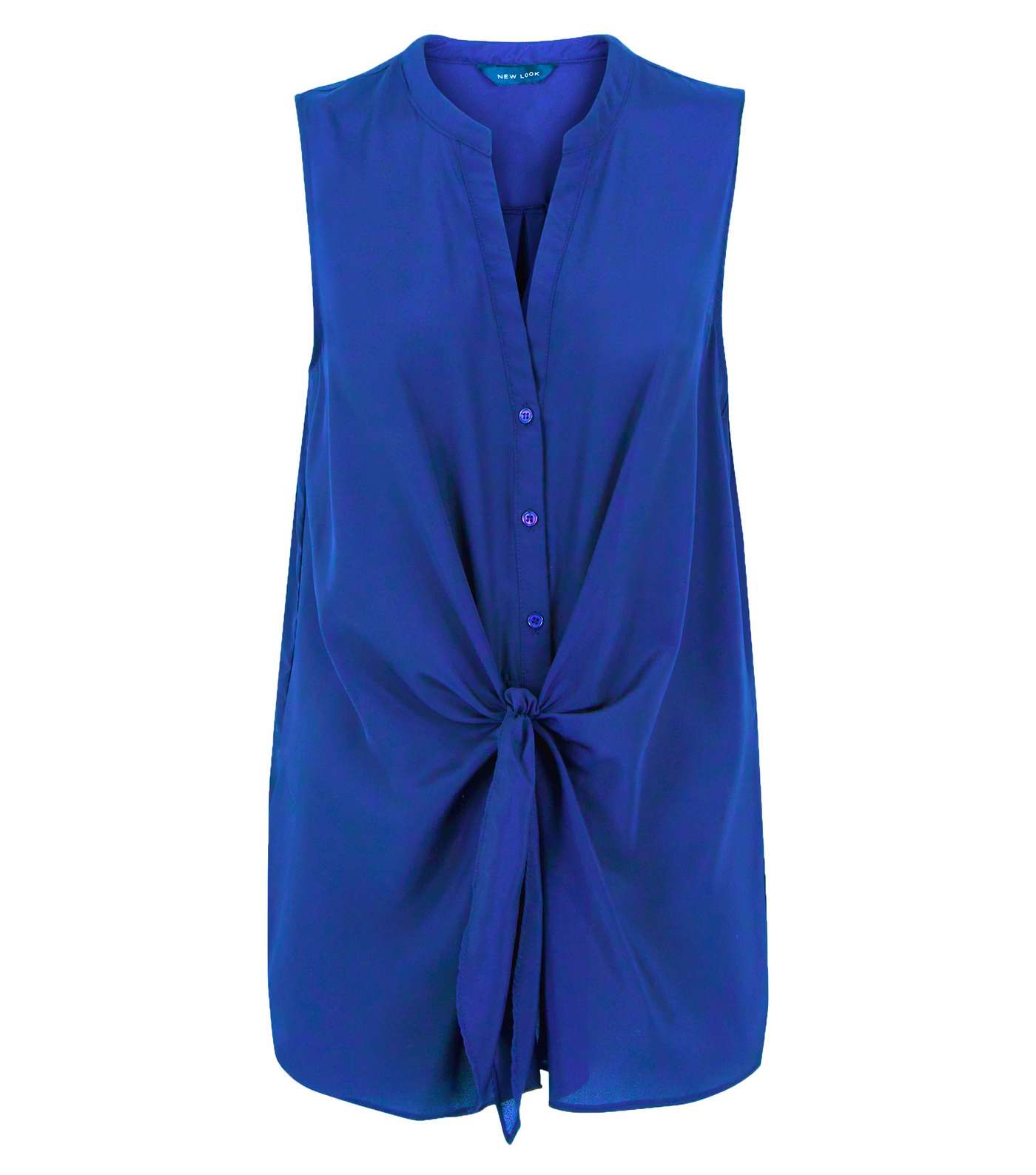 Blue Tie Front Sleeveless Shirt Image 4