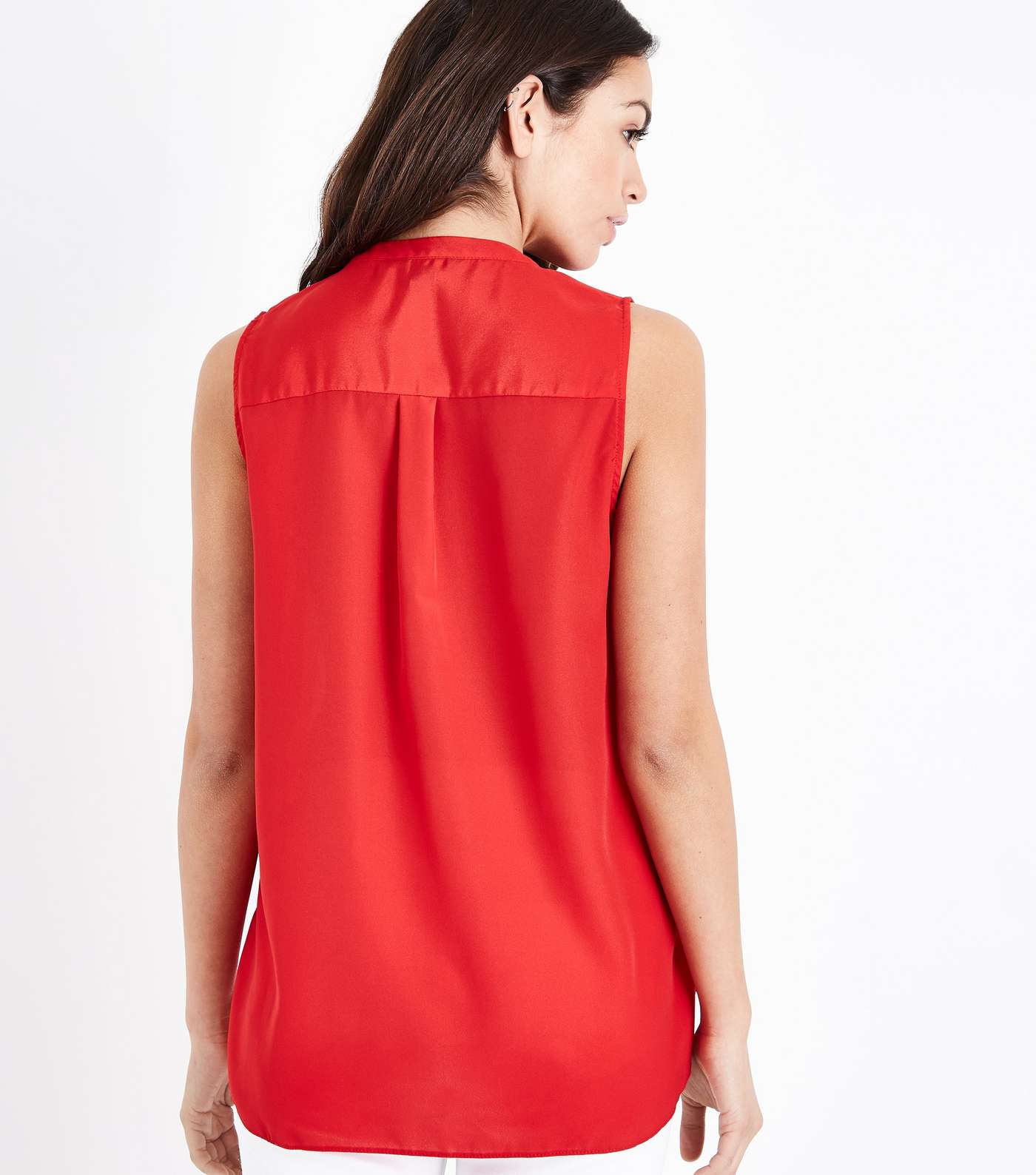 Red Tie Front Sleeveless Shirt Image 3