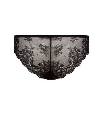 Image of Black Lace Back Seamless Brazilian Briefs New Look