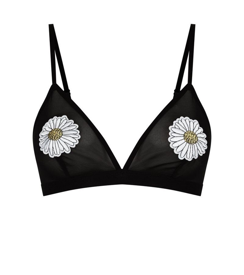 New Look Black Mesh Floral Badge Embroidered Bralette at £6.99 | love ...