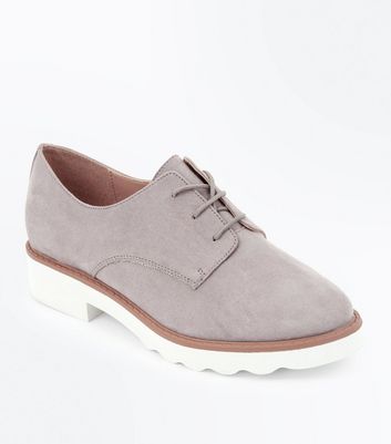 Grey Suedette Chunky Lace Up Shoes 