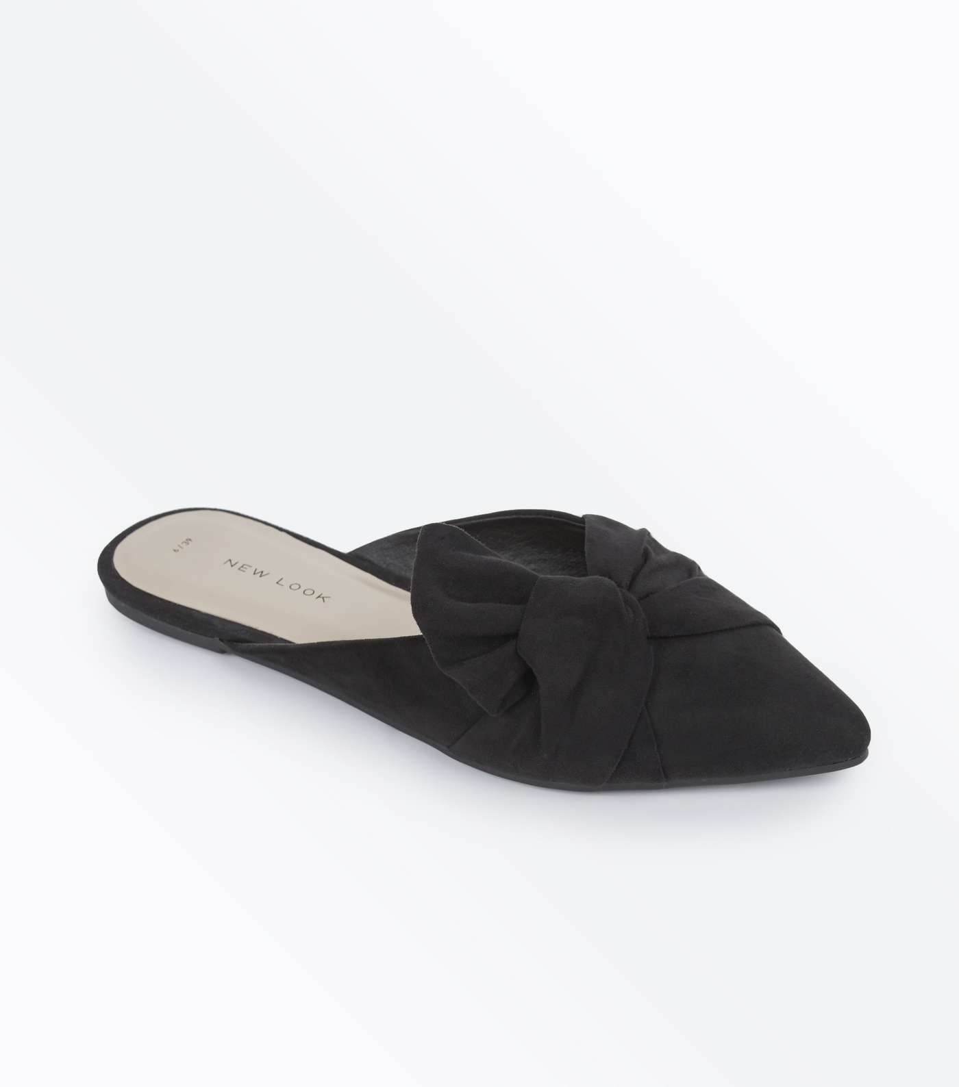 Black Suedette Bow Knot Pointed Mules
