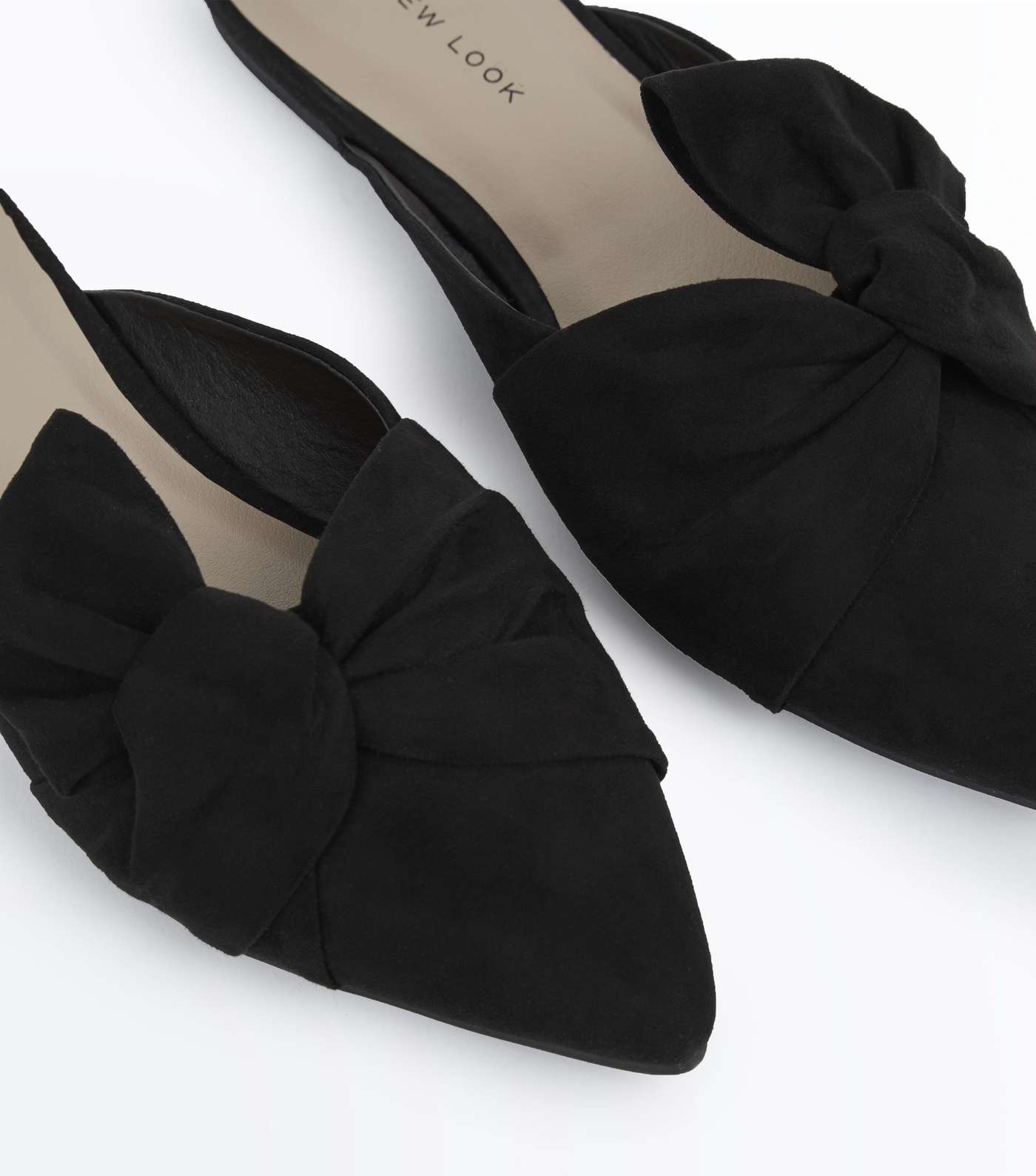 Black Suedette Bow Knot Pointed Mules Image 3