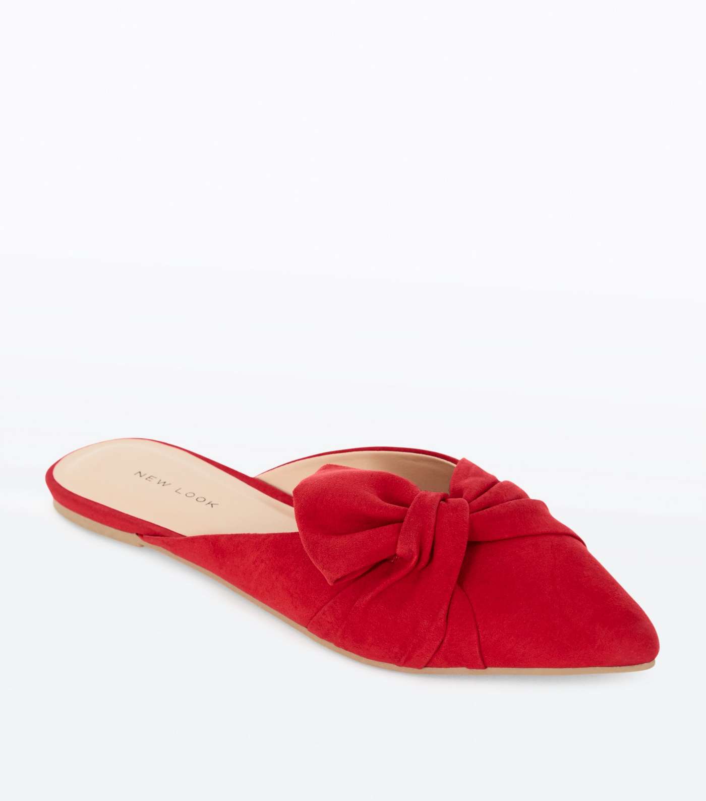 Red Suedette Bow Knot Pointed Mules