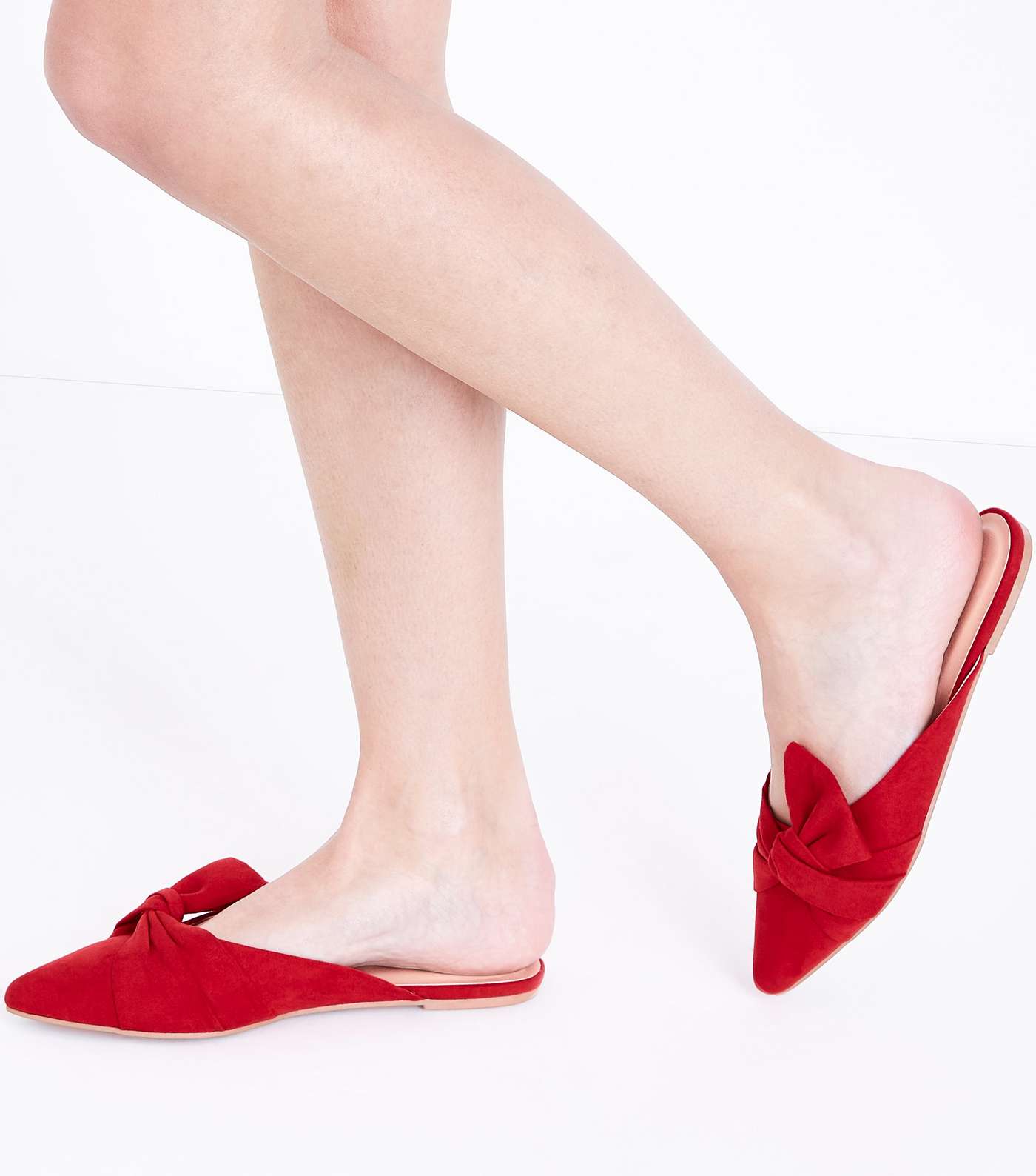 Red Suedette Bow Knot Pointed Mules Image 5