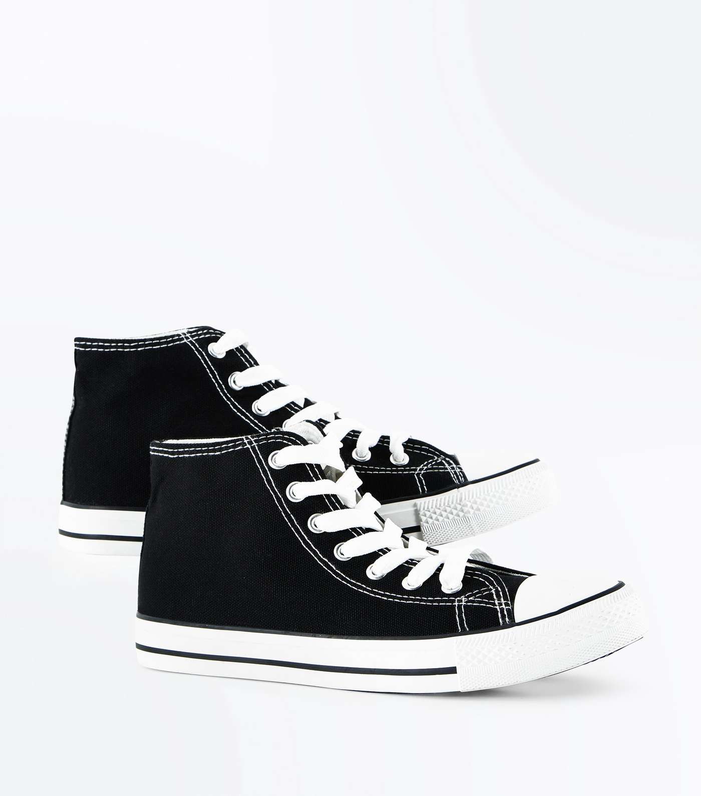 Black Canvas Stripe Sole High Top Trainers Image 3