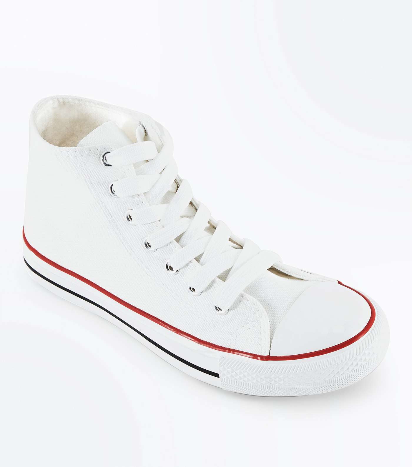 White Canvas Stripe Sole High Top Trainers