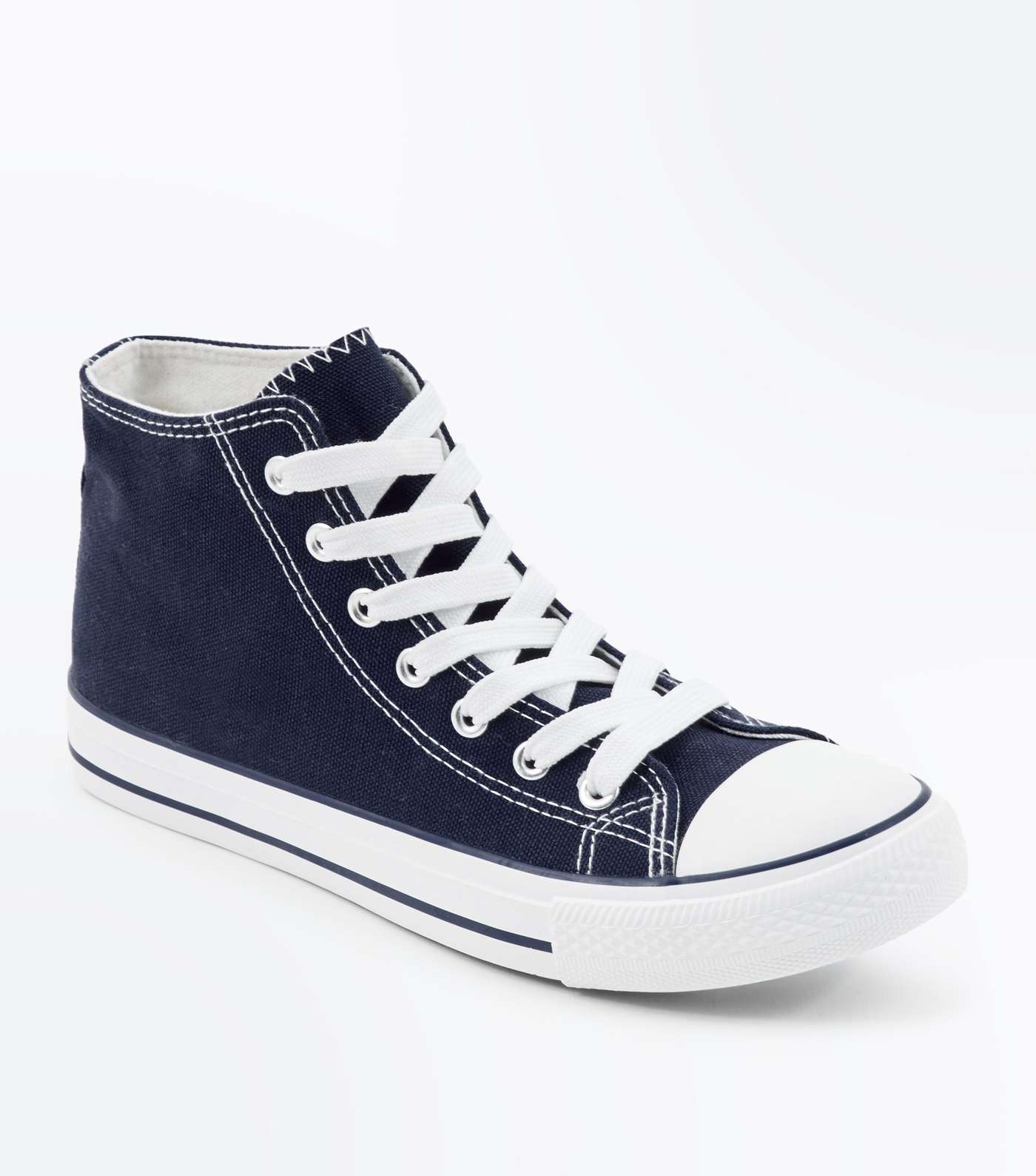 Navy Canvas Stripe Sole High Top Trainers