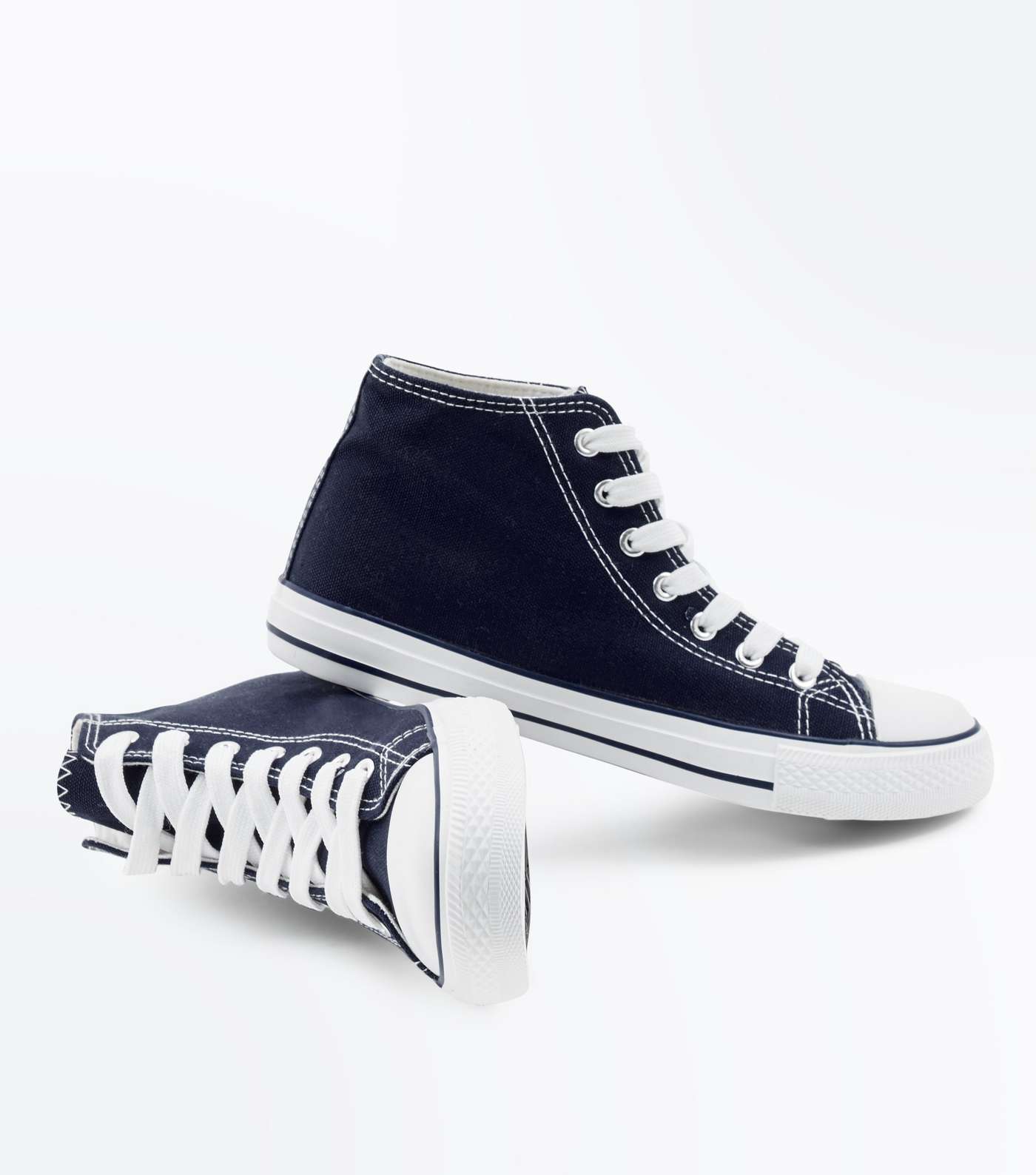 Navy Canvas Stripe Sole High Top Trainers Image 3