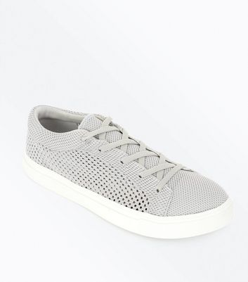 Grey Knitted Lace Up Trainers | New Look