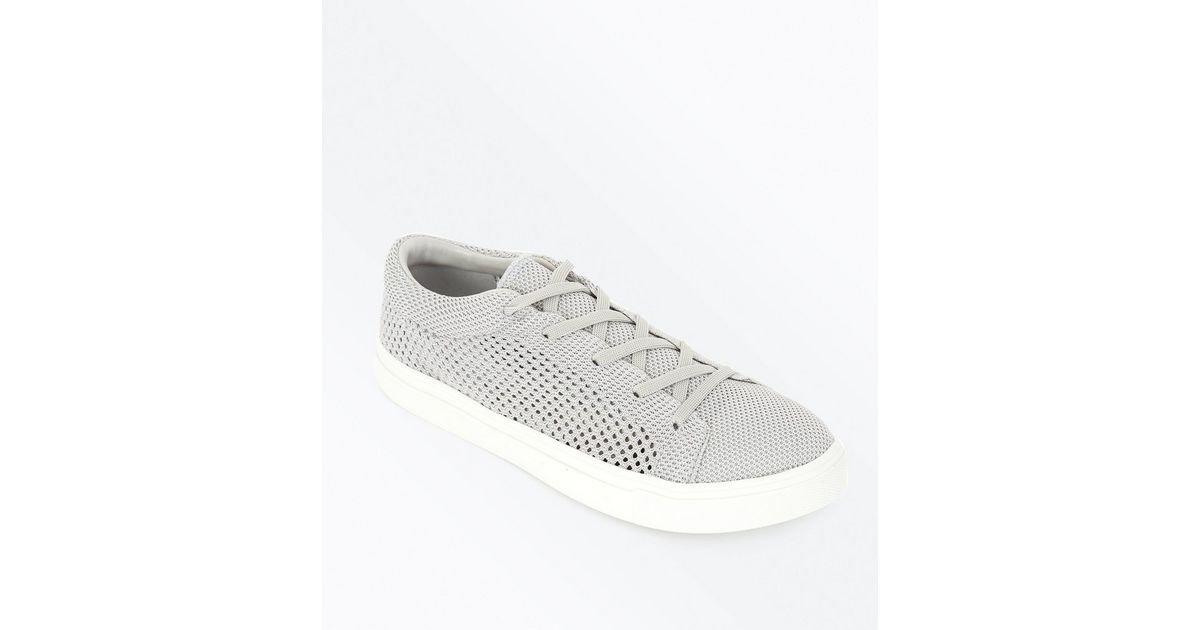 Grey Knitted Lace Up Trainers | New Look