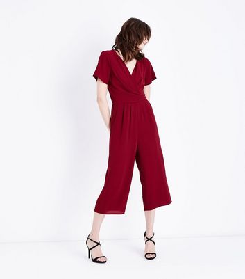 Burgundy Wrap Front Culotte Jumpsuit | New Look