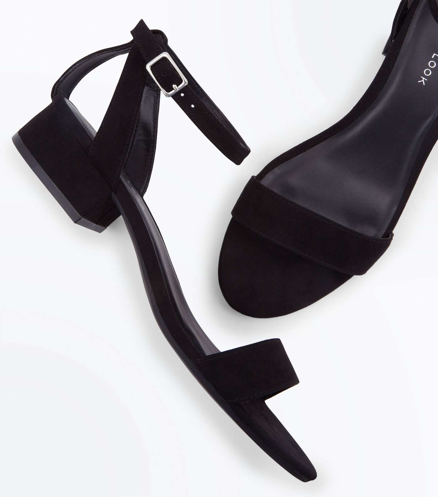 Black Suedette Low Block Heel Sandals Image 4