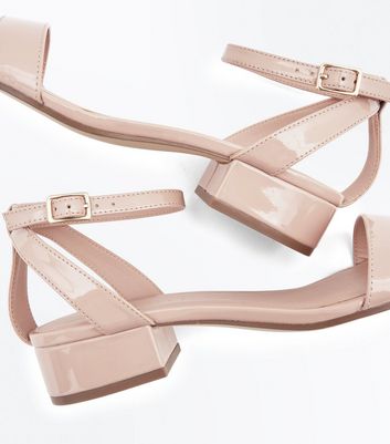 Nude Patent Low Block Heel Sandals New Look