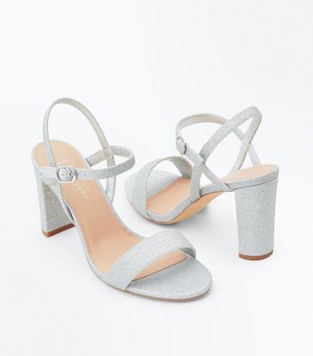 Wide Fit White Leather-Look 2 Part Block Heel Sandals | New Look