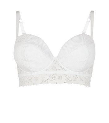 Curves White Cotton Lace Longline Bra | New Look