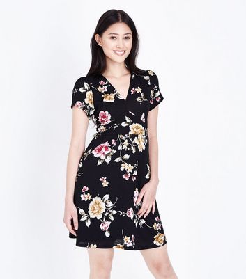 floral wrap skater dress