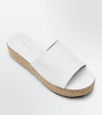 White Flatform Espadrille Sliders | New 