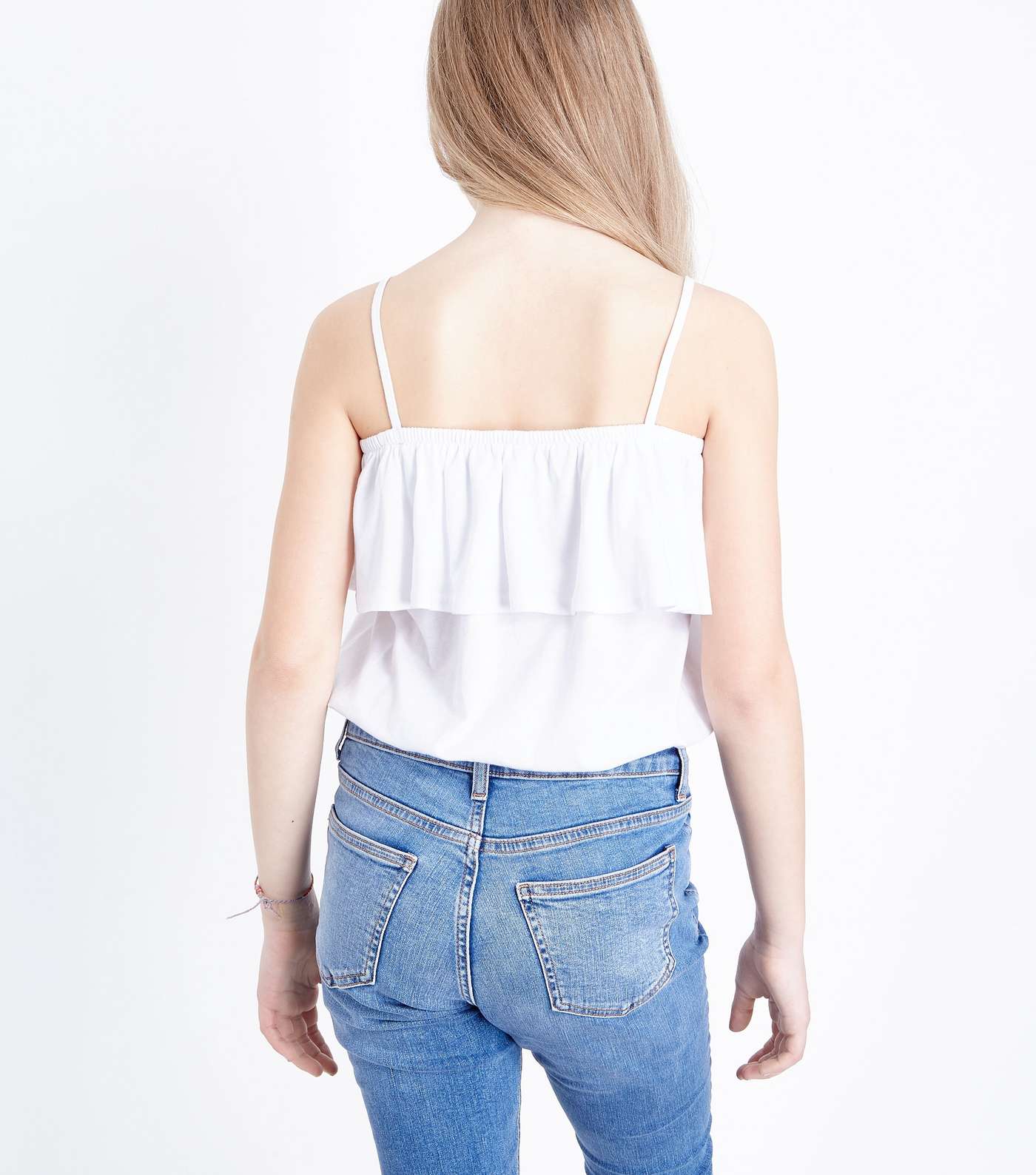 Teens White Floral Embroidered Frill Top  Image 3