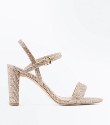 sparkly gold block heels