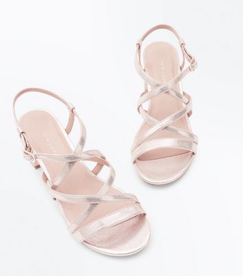 low gold strappy heels
