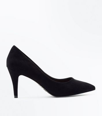 Wide Fit Black Suedette Pointed Court 