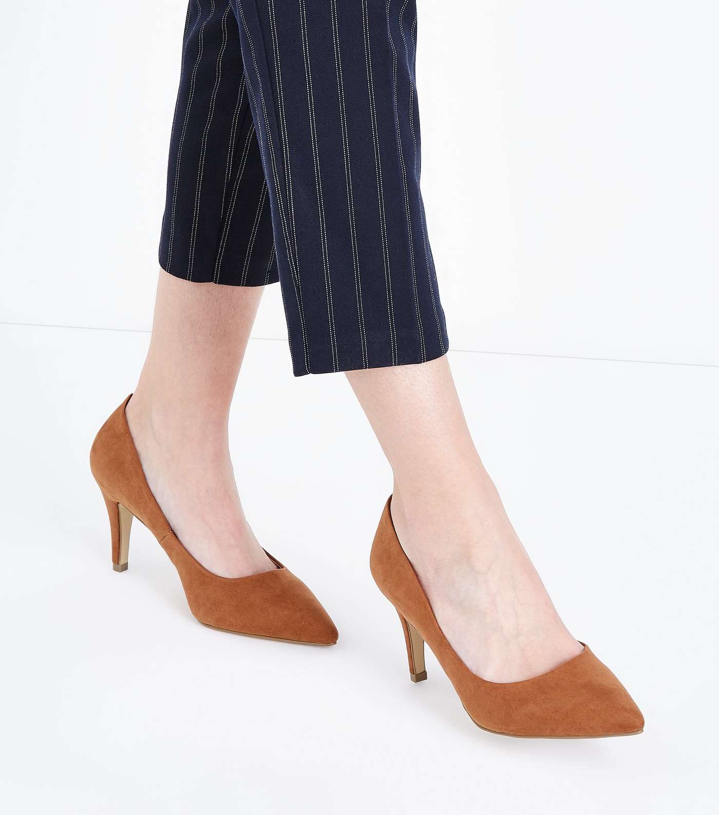 Wide Fit Tan Suedette Pointed Court Shoes Image 2